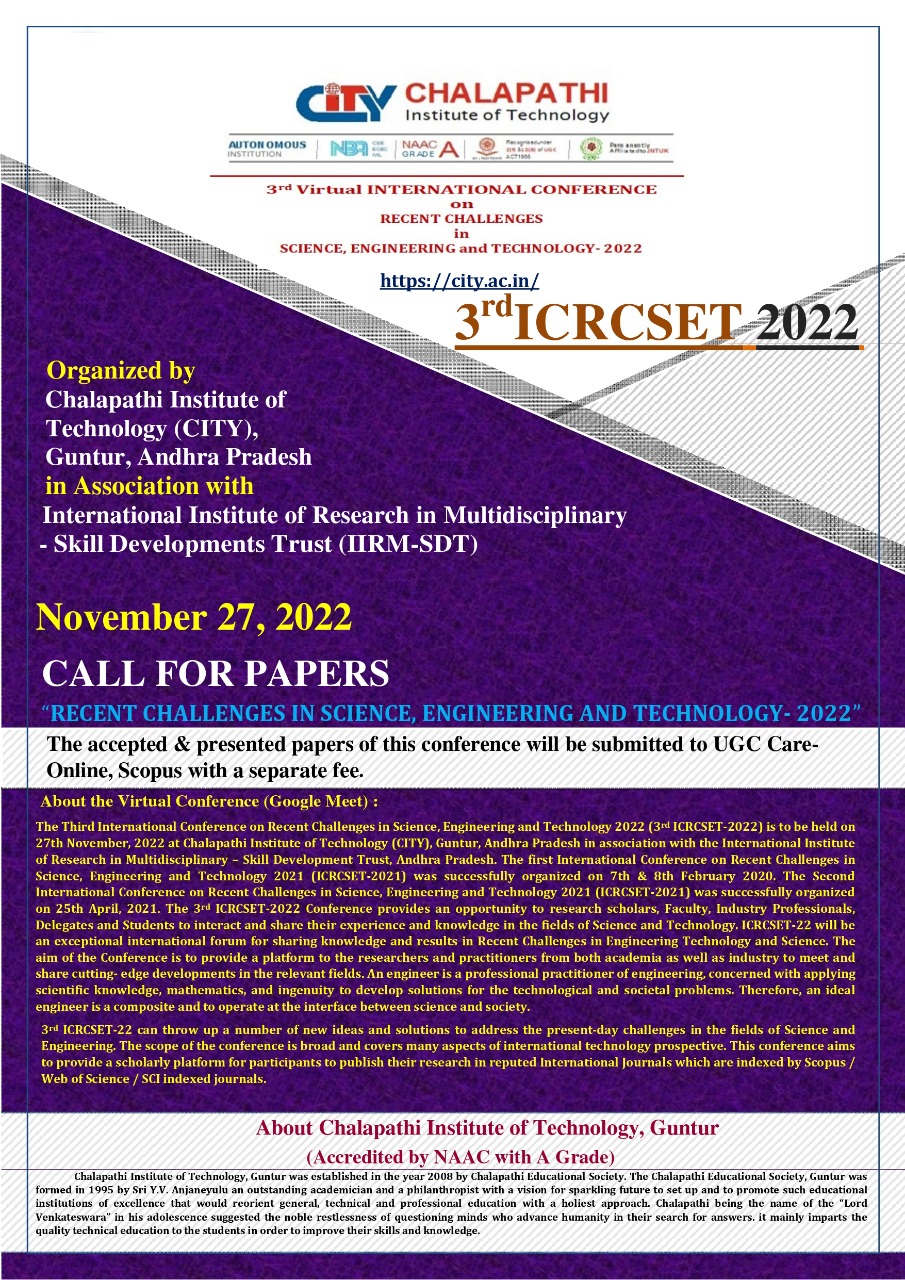 The Third International Conference on Recent Challenges in Science, Engineering and Technology 2022 (ICRCSET 2022)